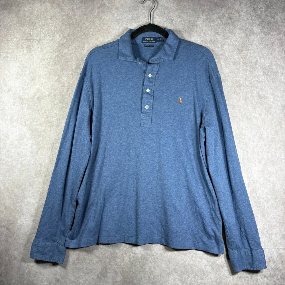 Polo Ralph Lauren Polo Shirt Mens Size XL Blue Pima Soft Touch Flesh Pony Preppy